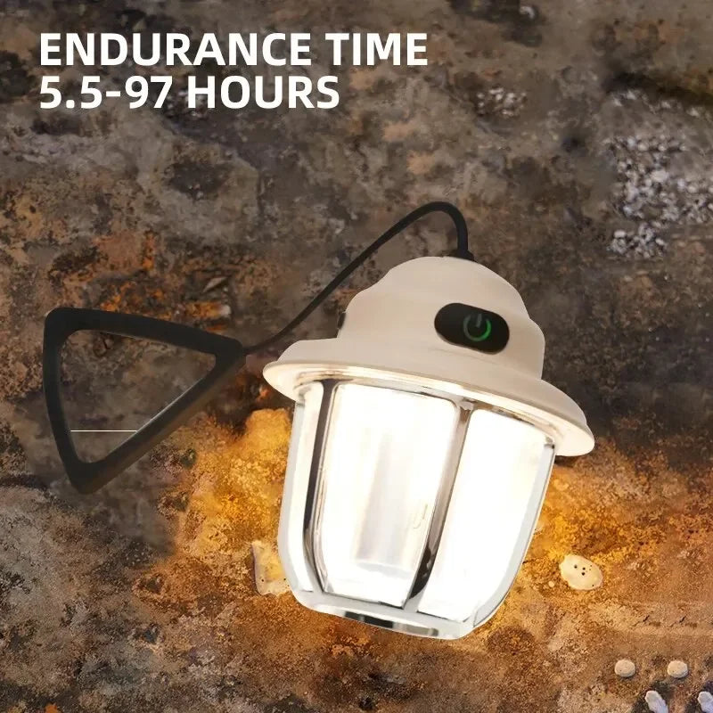 LED Camping Lamp 1200mAh Retro Hanging Tent Lamp 2700K/6500K Emergency Light Lantern IPX4 Waterproof Type C Charging for Outdoor Oasis Select