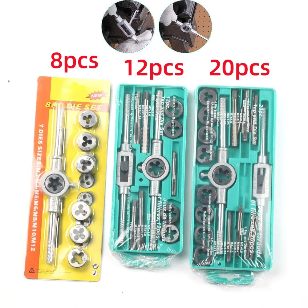 Metric Tap & Die Set 8/12/20Pcs M3–M12 Thread Cutting Kit Tap & Die Set Oasis Select