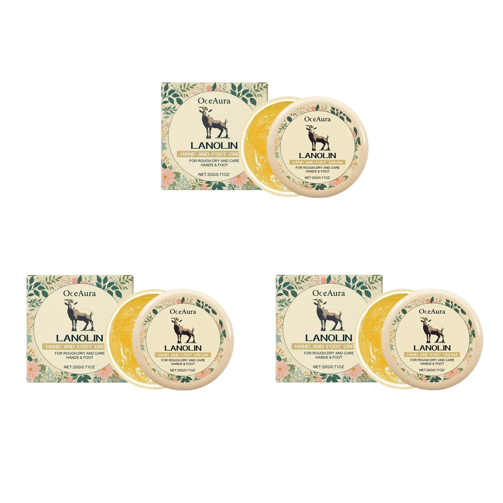 Lanolin Hand Foot Cream Deep Moisturizing Exfoliates Removes Dead Skin Softens Hands Anti-Crack Non-Greasy Hydration Cream Oasis Select 3Pcs
