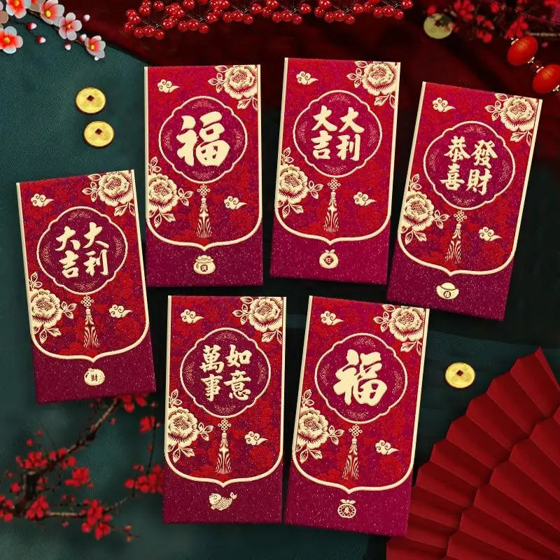 6Pcs Paper 2026 Horse Year Red Envelope Mini Cartoon Lucky Money Bag Traditional Blessing Red Pocket Marriage Celebration Oasis Select B7