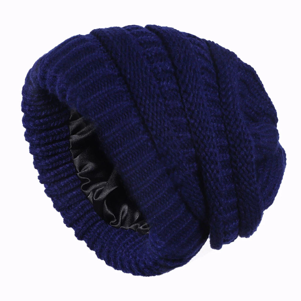 Skeleton hat with micro elastic satin lining, knitted hat with satin lining, windproof and warm hat, double-layer knitted hat wi Oasis Select 5