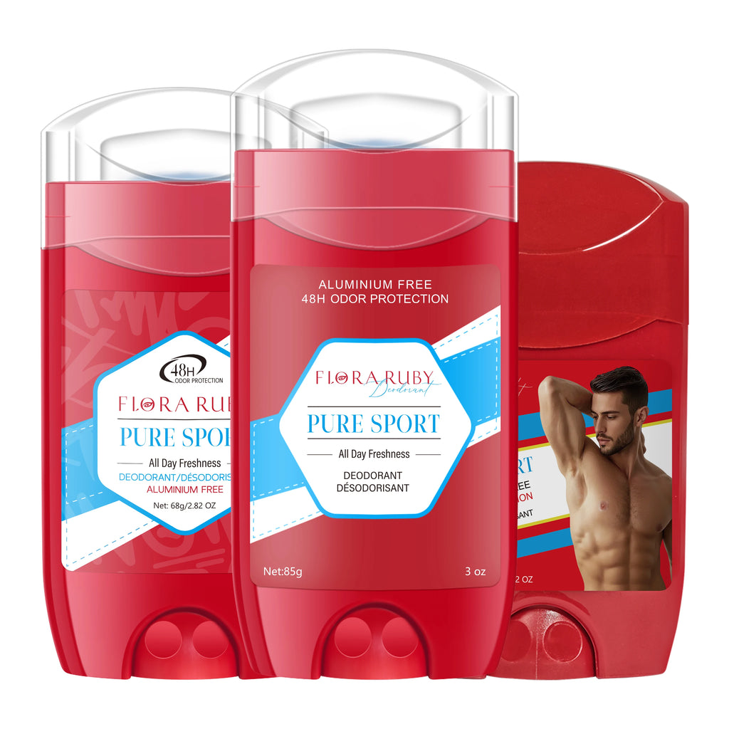 3PCS FLORA RUBY Men's Aluminum-Free Body Deodorant Stick, refreshing and moisturizing without being sticky, removes body odor Oasis Select Pure Sport