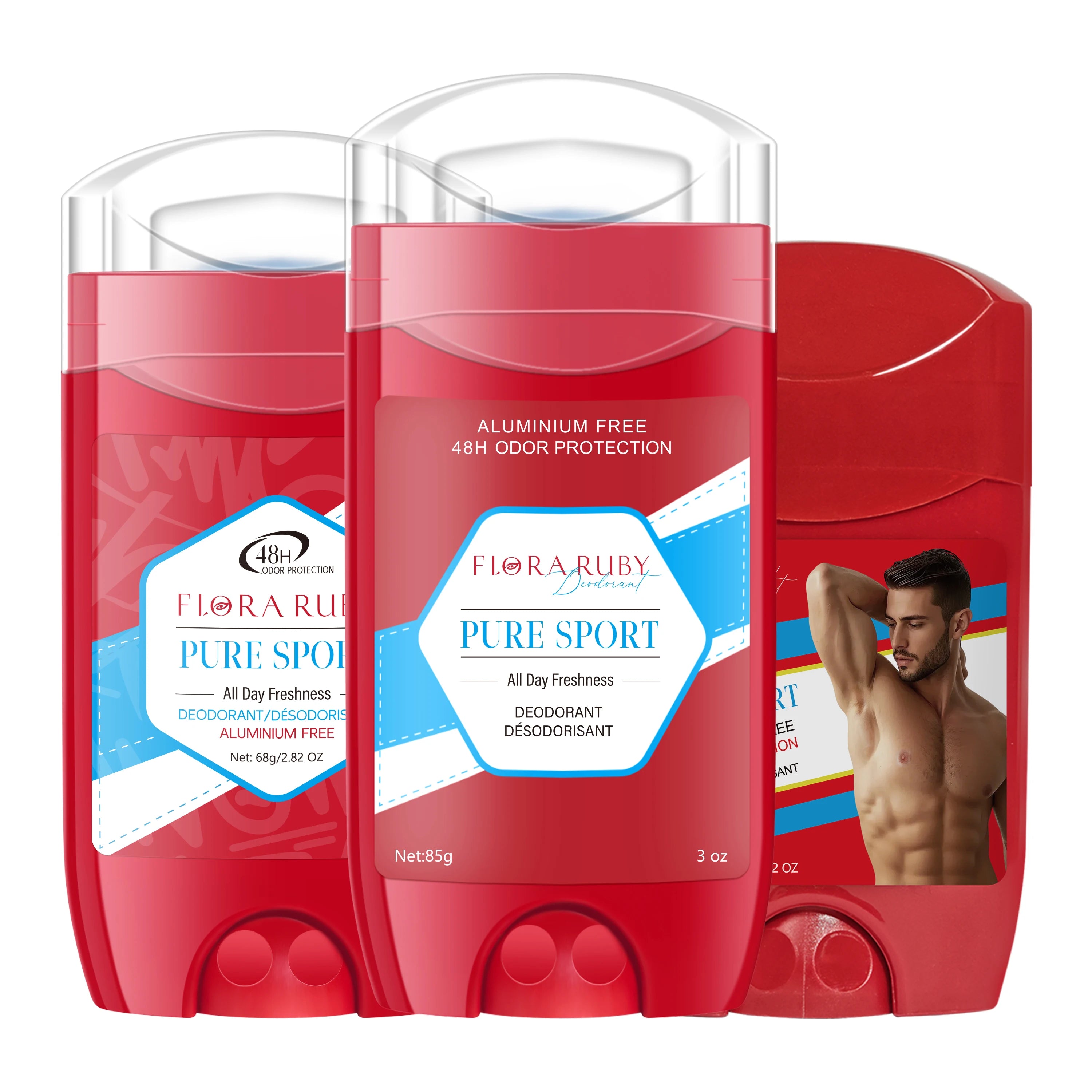 3PCS FLORA RUBY Men's Aluminum-Free Body Deodorant Stick, refreshing and moisturizing without being sticky, removes body odor Oasis Select Pure Sport