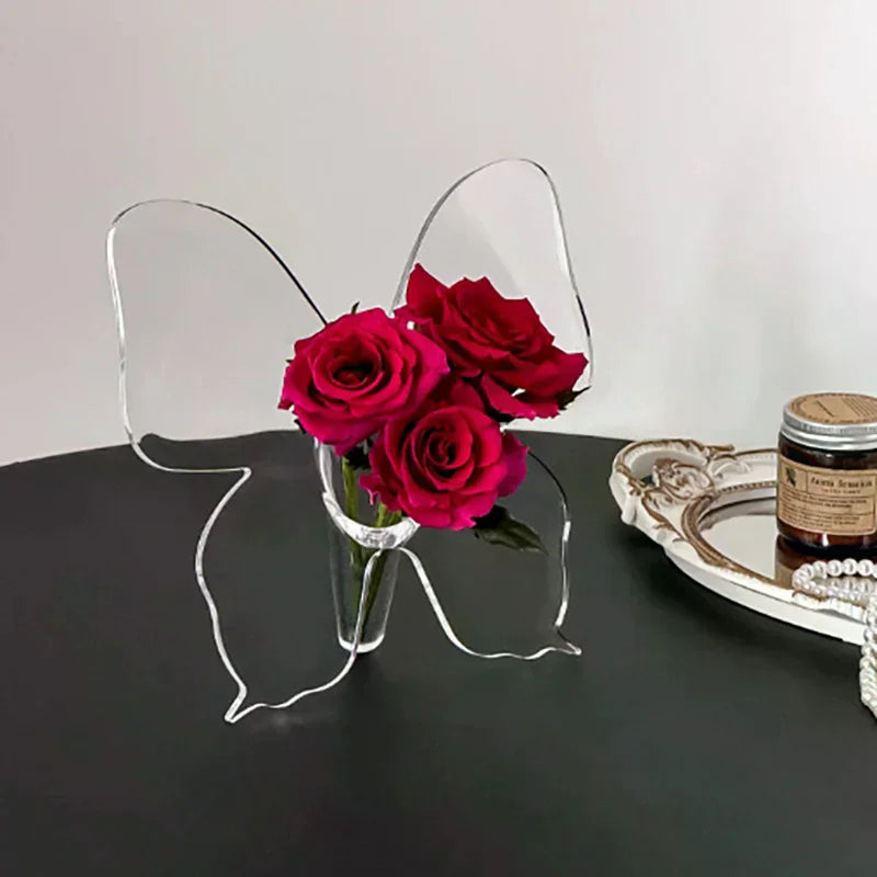 Transparent Butterfly Acrylic Flower Vase Three-dimensional Flower Arrangement Accessories Butterfly Vase Home Decoration Oasis Select