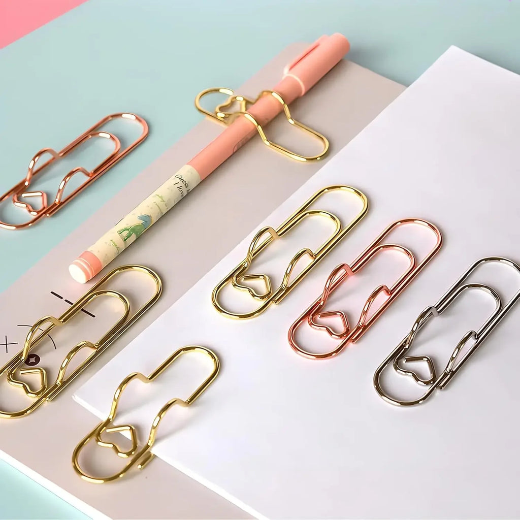 10-100PCS Heart Shaped Notebook Clips Creative Bookmark Page Holders Metal Pen Clips for Journal Planner Office Supplies Oasis Select