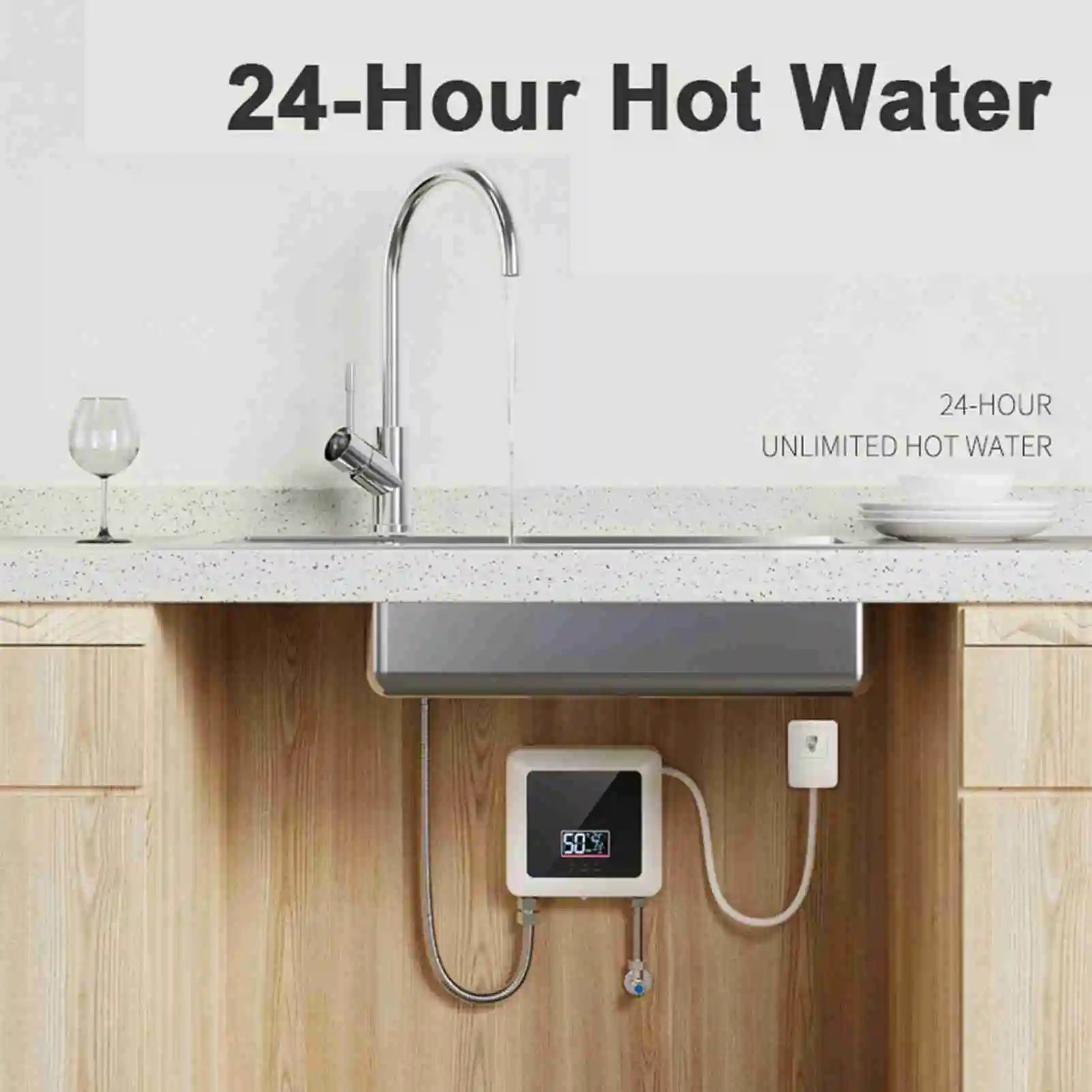 Instant Water Heater 7500W Mini Electric Tankless Water Heater Wall-Mounted LED Display Support Thermostat Mode/Power Adjustment Oasis Select B-US