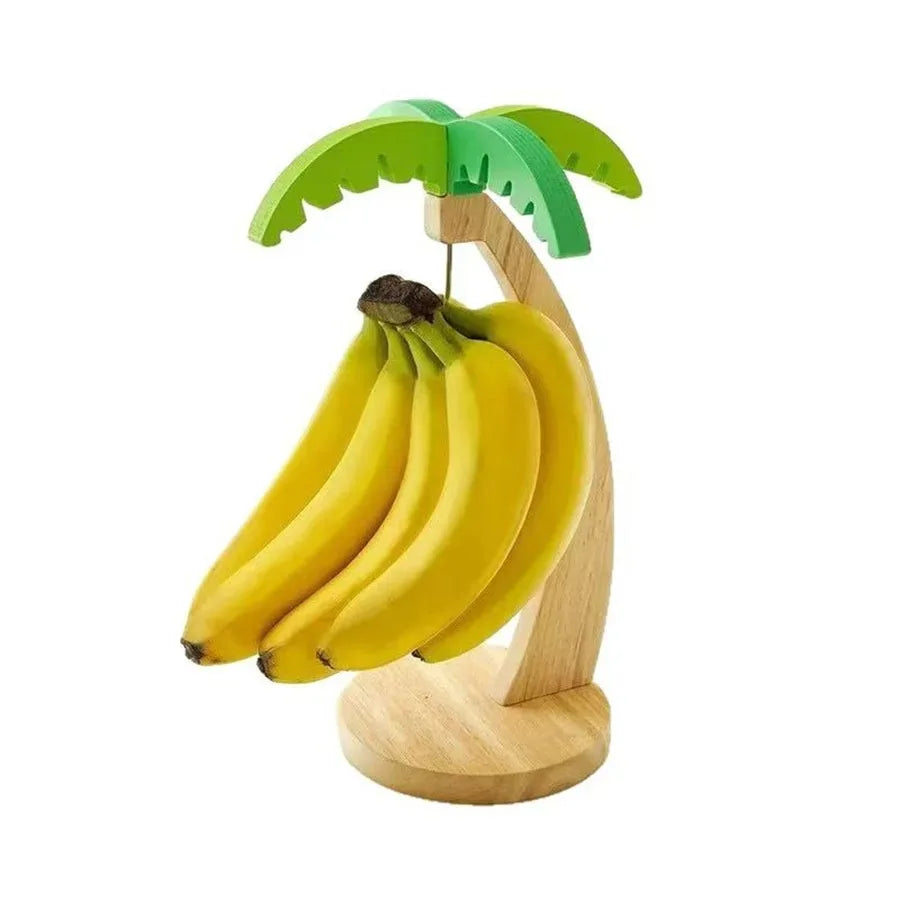 Wooden Banana Hanger Rack with Leaf & Hook | Kitchen Décor