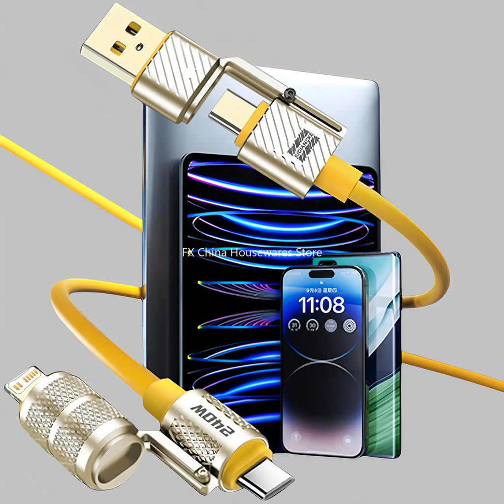 240W 4-in-1 Fast Charging Data Cable Type-C To Type-C Zinc Alloy Cable For iPhone15/16p Samsung Huawei Xiaomi Oppo iphone Oasis Select