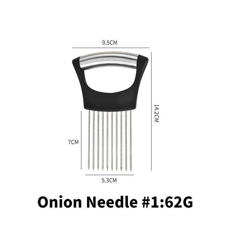 Stainless Steel Onion Cutter Holder Food Slicers Assistant Tomato Onion Slicer Holder Vegetables Cutting Fork Kitchen Gadgets Oasis Select Black