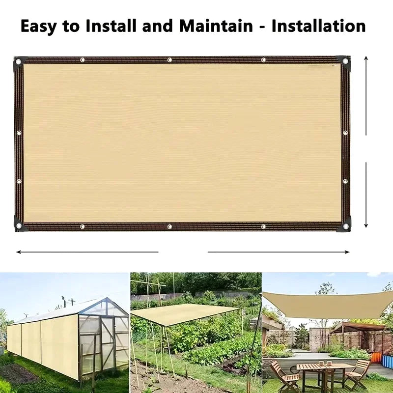Beige Sun Shade Sail UV-Blocking Perforated PE Mesh 2x2m