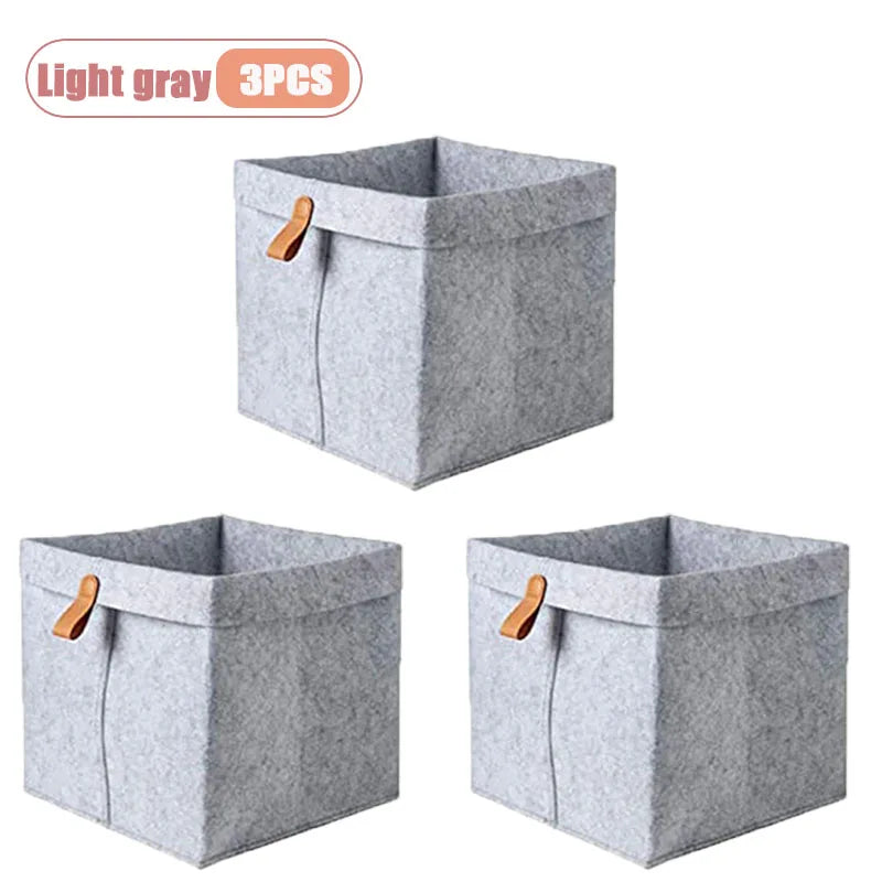 1-5PCS Desktop Organizer Basket Felt Storage Bin for Snacks and Sundries Home Office Desk Tidy Declutter Storage Box Oasis Select Light grey-3PCS 20X20X12cm
