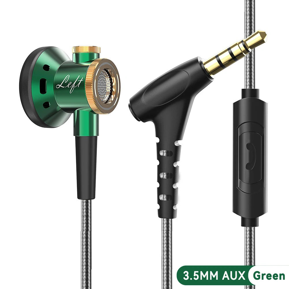 D08 Metal HIFI Heavy Bass Headset 3.5MM/Type-C Digital Chip With Mic In-Ear Wired Headphones Music Sports For Samsung Android Oasis Select 3.5MM AUX Green