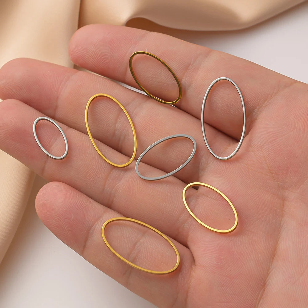 10Pcs Stainless Steel Oval Shape Charms Ring Frame Bezel For DIY Earrings Pendant Jewelry Making Supplies Accessories Findings Oasis Select