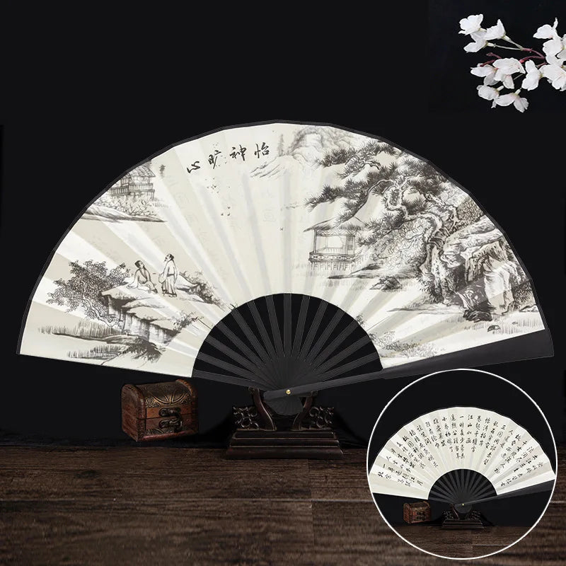 Ancient Folding Fan Chinese Scenic Spots Retro Classic Blank Craft