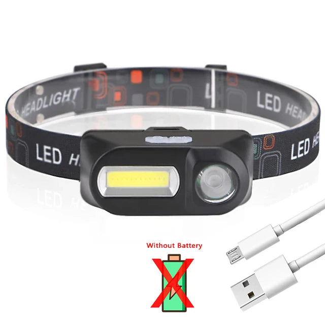 Mini Portable XPE+COB Headlamp USB Rechargeable Use 18650 Battery Headlight Outdoor Camping Fishing LED Head Flashlight Oasis Select without battery