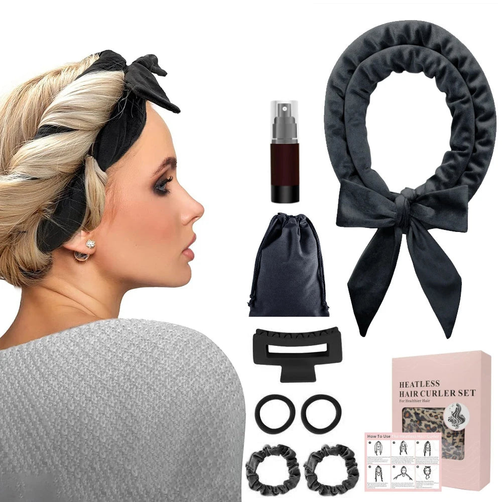 9pcs Heatless Curling Rod Headband, No Heat Silk Ribbon Rollers for Overnight Sleeping Curls, Styling Kit with Hair Clips and Sc Oasis Select