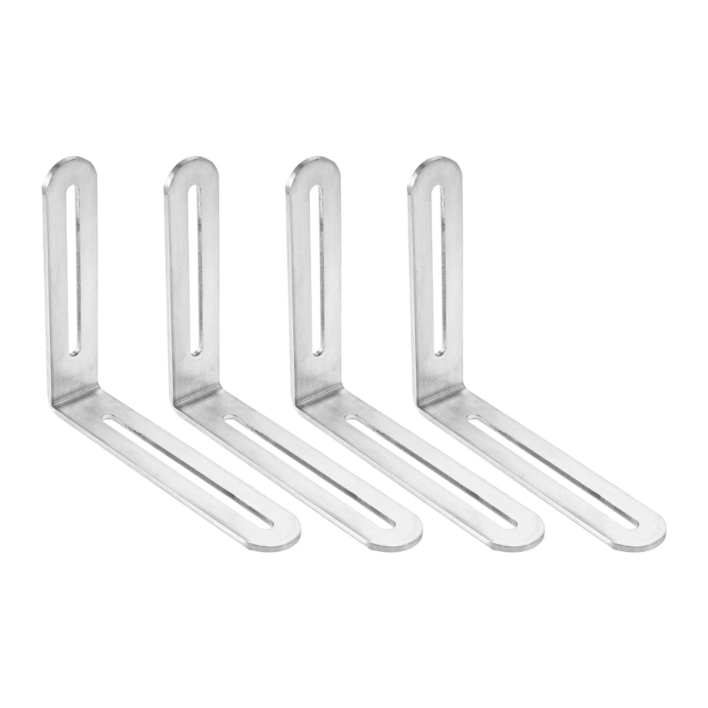 4Pcs 3mm Thick Multi-Size Heavy Duty Furniture Shelf Wall Support ,Silver Stainless Steel 90° Slotted Corner Braces with Screws Oasis Select