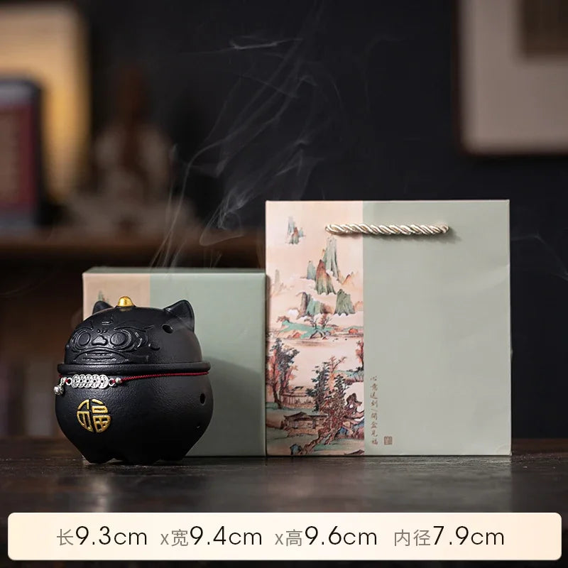 Zhaocai Xinglion line incense burner Household indoor incense burner ceramic incense burner Oasis Select black