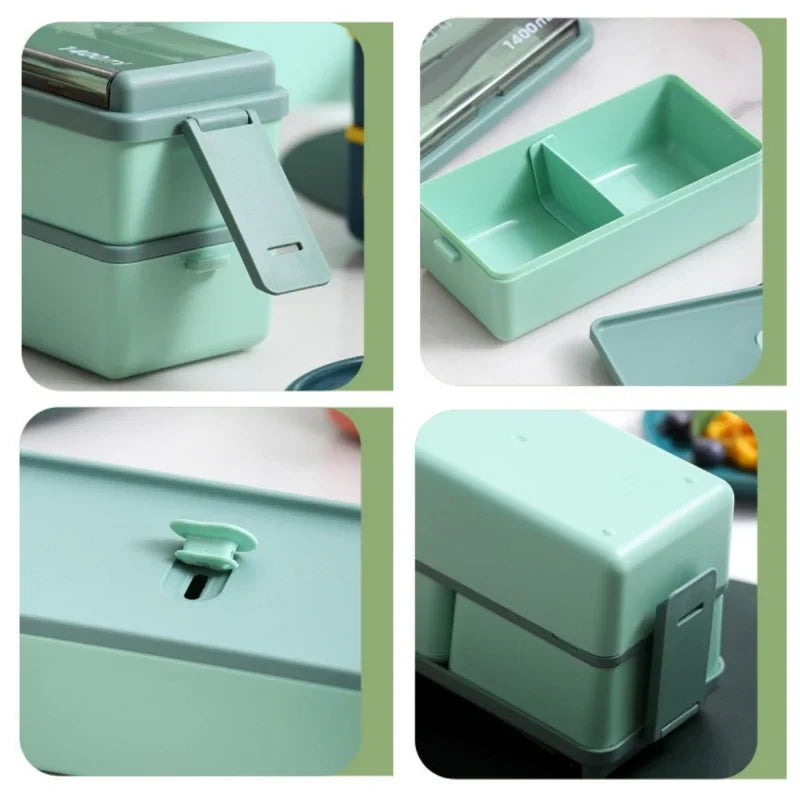 Single/double Layer Lunch Box Portable Leakproof Student Microwave Dinnerware Set with Fork Spoon Food Snack Storage Container Oasis Select