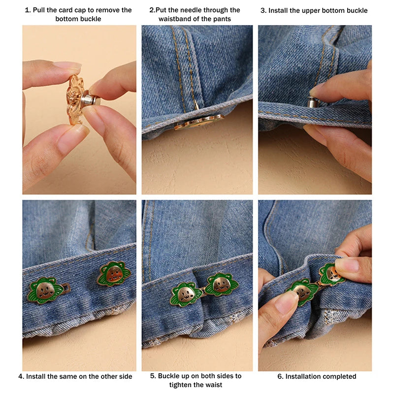 6Pcs Cartoon Lion Waist Cincher Waist Slimming Tool Pants Clips Detachable Metal Buttons Waist Tightener Clothing Accessories Oasis Select