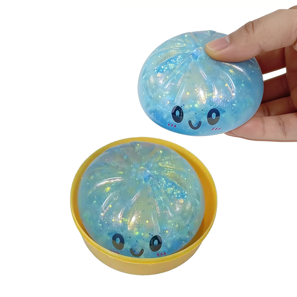 Glitter Squishy Dumpling Stress Relief Toy – Cute Pink Squeeze Squishy Stress Toy Oasis Select Blue
