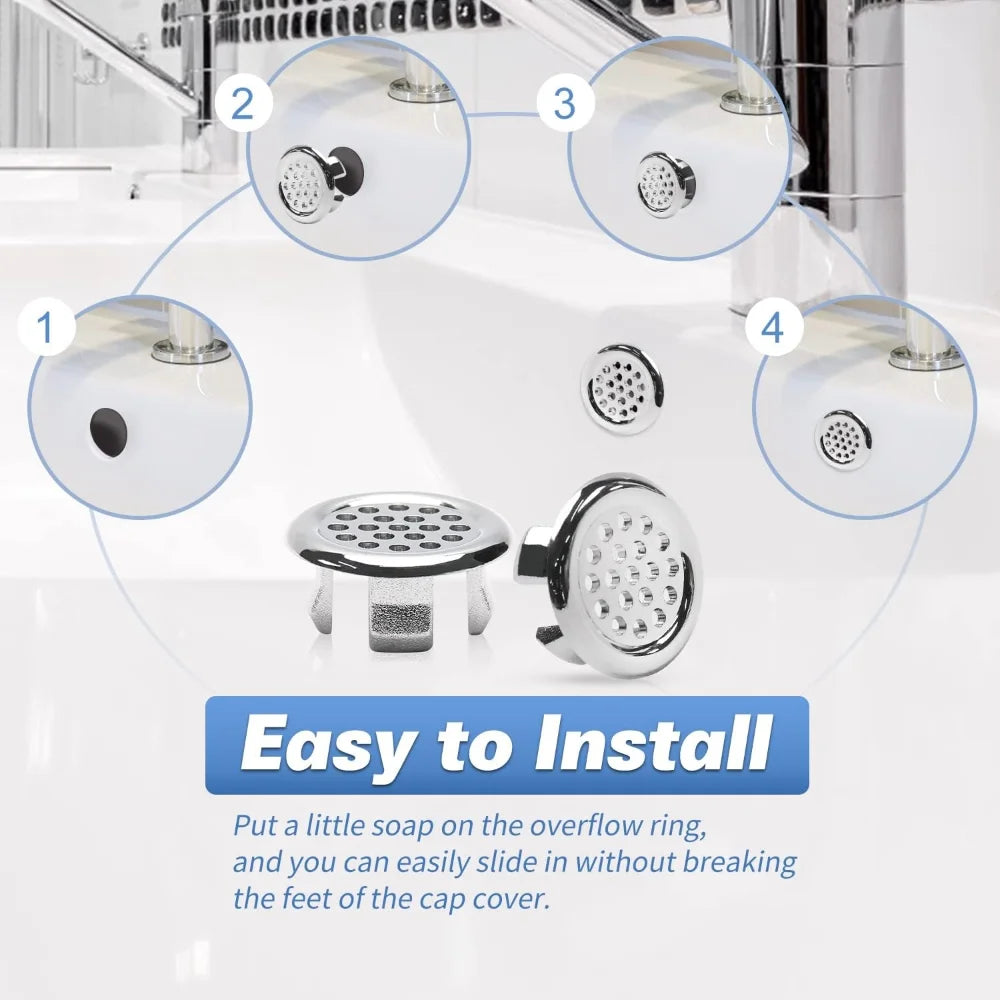 2/4 PCS Sink Overflow Hole Cover Ring Round Bathroom Kitchen Vanity Basin Drain Trim Cap Electroplated Plastic Insert Decoration Oasis Select