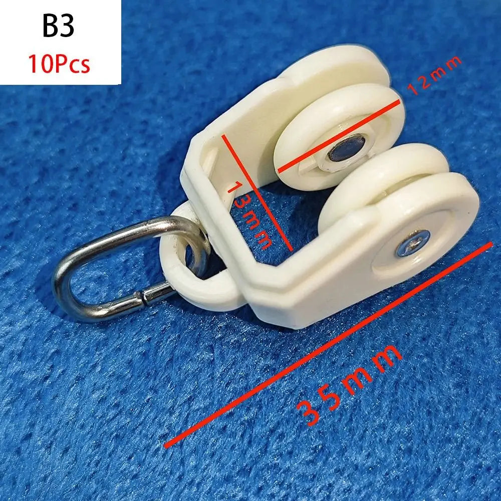 10Pcs Straight Curved Track Rollers Curtain Wheels Rail Curtains Hook Ring Slider Furniture Hardware Curtain Rod Pulley Hanging Oasis Select B3