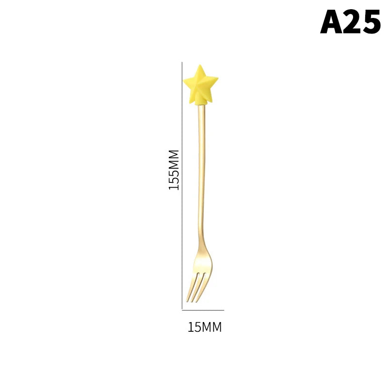 Stainless Steel Christmas Dessert Spoons Cake Forks with Cartoon Christmas Tree Elk Design - Set of 1/2/4/6 - Gift Box Included Oasis Select A25