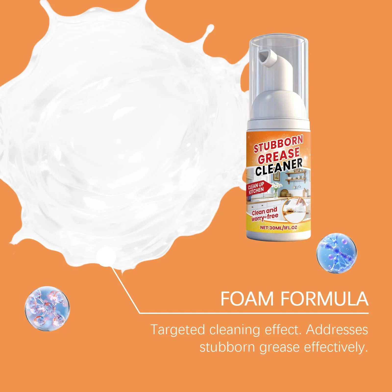 Kitchen Grease Foam Cleaner Heavy Oil Stain Remover Stove Range Hood Degreaser Household Cleaning Spray Polish Shine Surface Oasis Select
