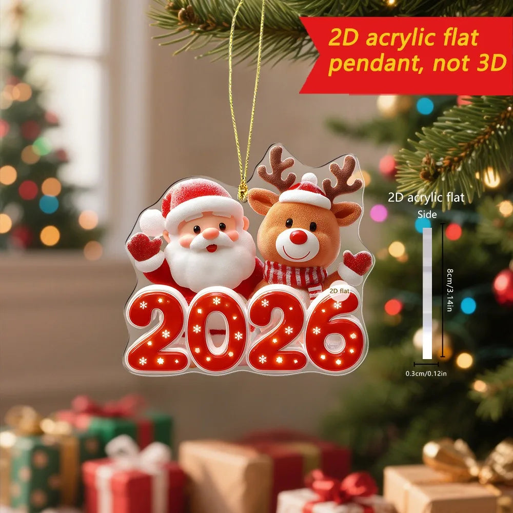 2026 Acrylic Santa & Reindeer Christmas Pendant Ornament