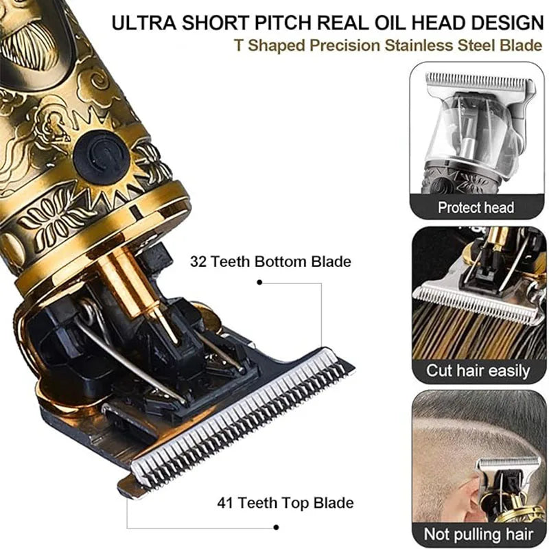Vintage Cordless Hair Clippers For Men Electric Beard Trimmer Shaver Zero Gapped Hair Clippers Cutting Grooming Kit/Accessories Oasis Select