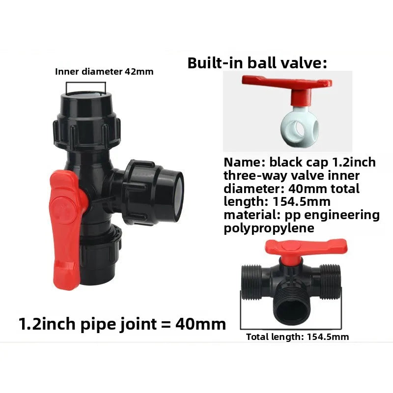 1x PE Pipe 3-Way Ball Valve 20/25/32/40/50mm Plastic Ball Quick Connect Three-way Three-way Ball Oasis Select 40mm