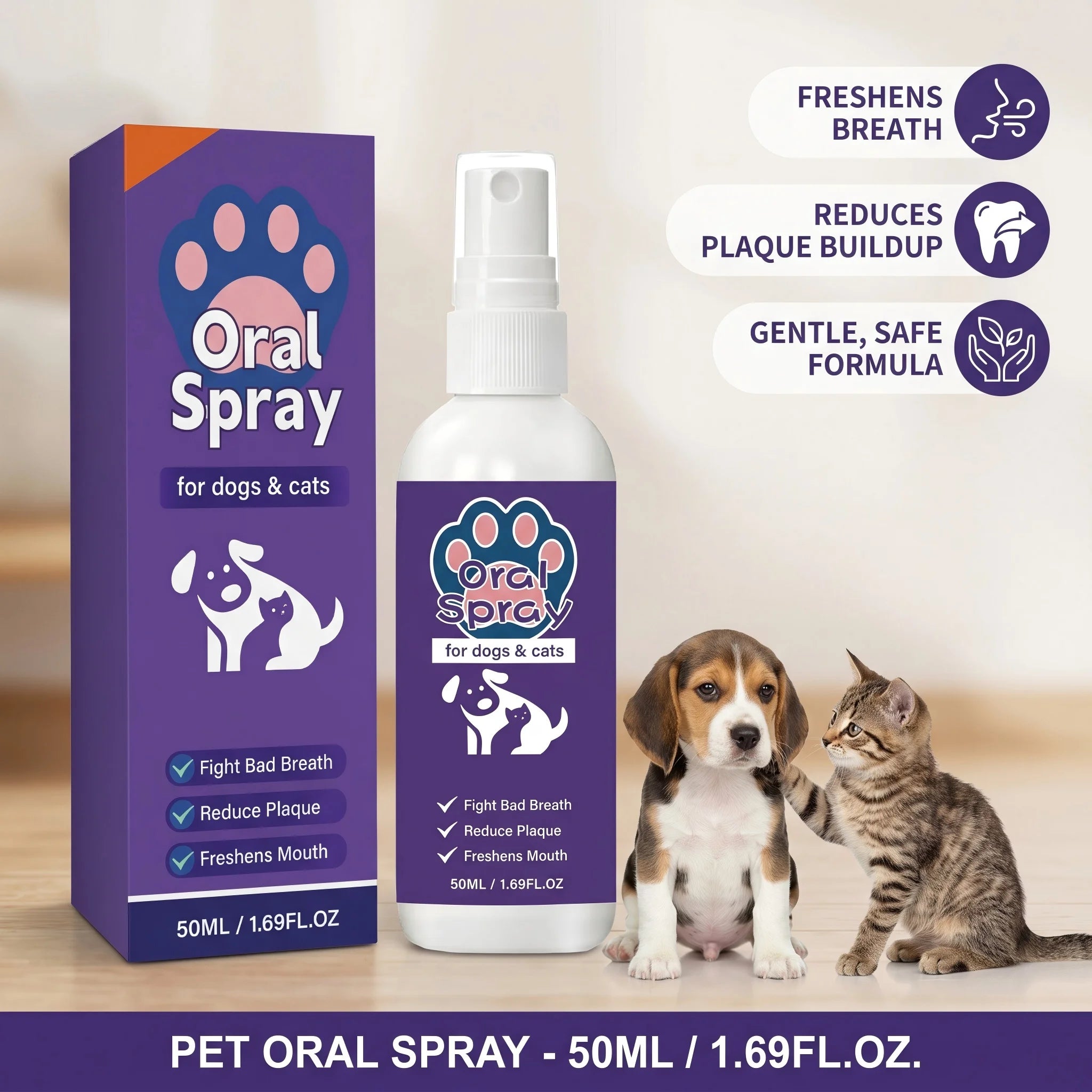 Oral Spray for Dogs Cats Reduce Plaque Dirt Remover Cat Teeth Cleaning Breath Freshener Bad Breath Eliminator Pet Oral Care Oasis Select