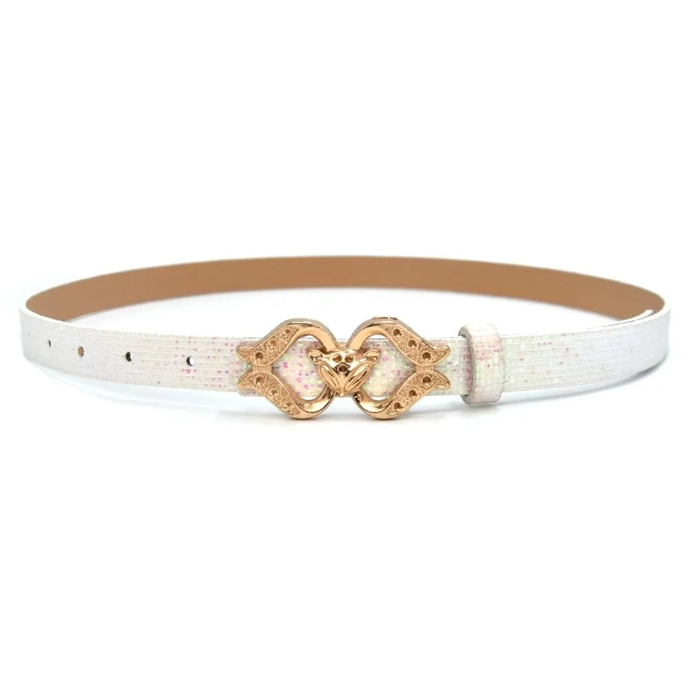 Fashion Bling Bling Sparkling Rhinestone Belt Glitter Luxury Brand Design Fox Buckle Belt Versatile PU Leather Belt Women Oasis Select White