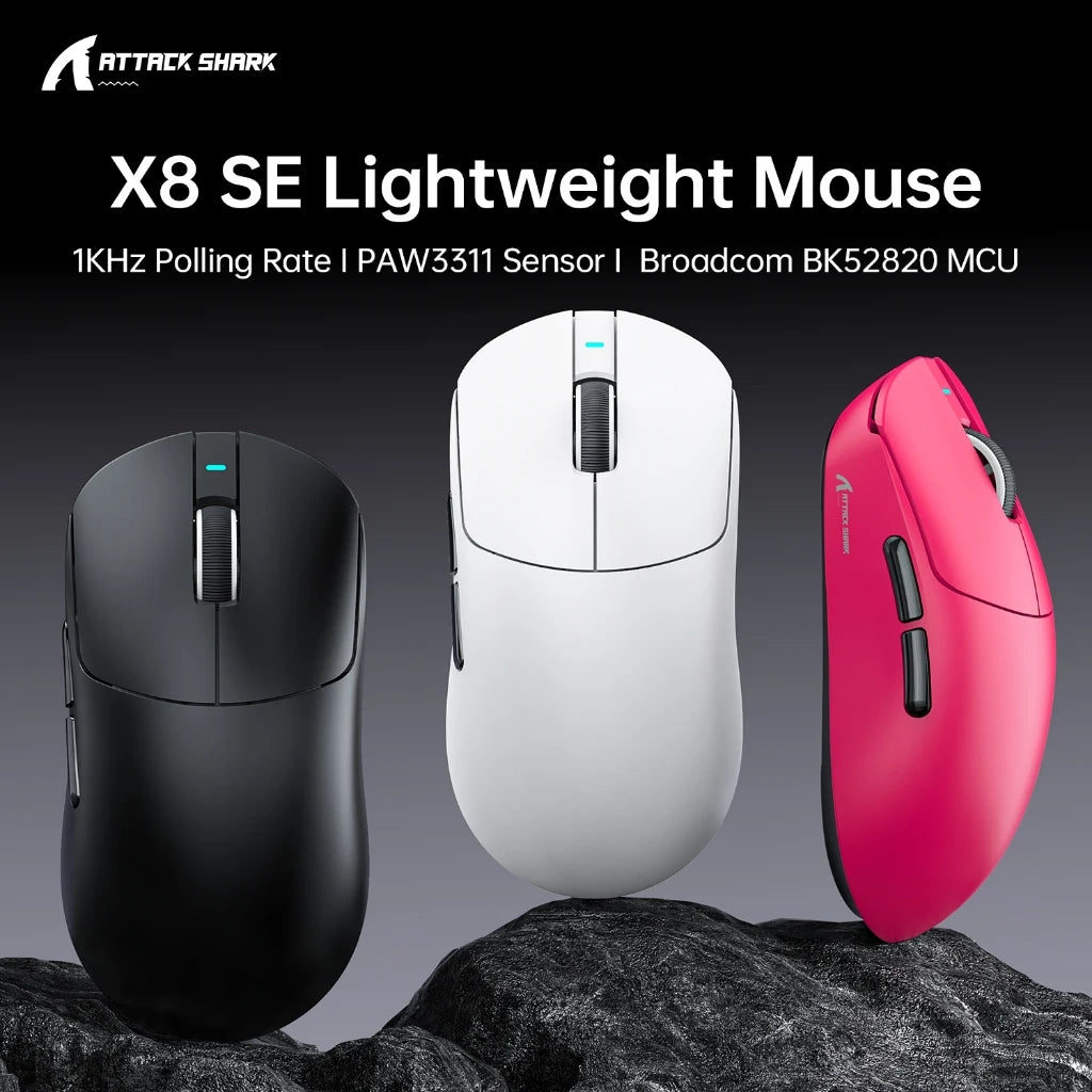 Attack Shark X8 SE Wireless Gaming Mouse | 55g Ultra-Light | 1KHz Wired/Wireless | PAW3311 25K DPI | Tri-Mode | 80M Clicks Oasis Select