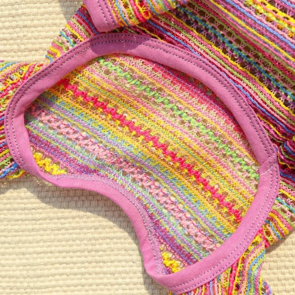 Colorful Stripes Dog Sun Protection Clothes Breathable Mesh Thin Dog Cooling Jumpsuit Soft Fabric With D-Ring Pet Clothes Oasis Select