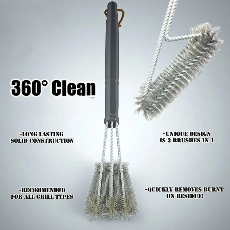 Grill Cleaning Brush BBQ Tool Brush 3 Stainless Steel Brushes in 1 Cleanin Bbq Accessories Best Cleaner Barbecue Oasis Select