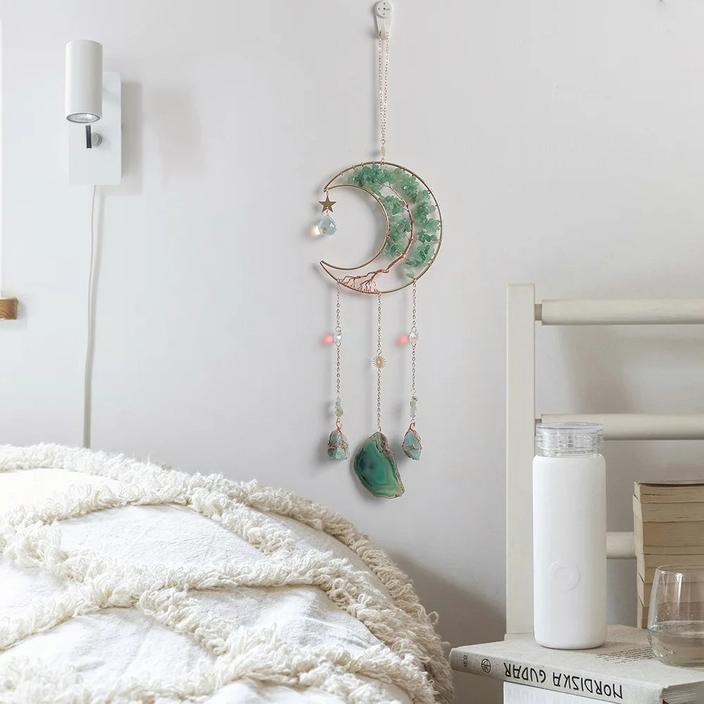 Sun Catcher Decorative Rainbow Natural Wind Chime Room Balcony Sunlight Capture Dream Catcher Crushed Stone Pendant Gift Oasis Select green