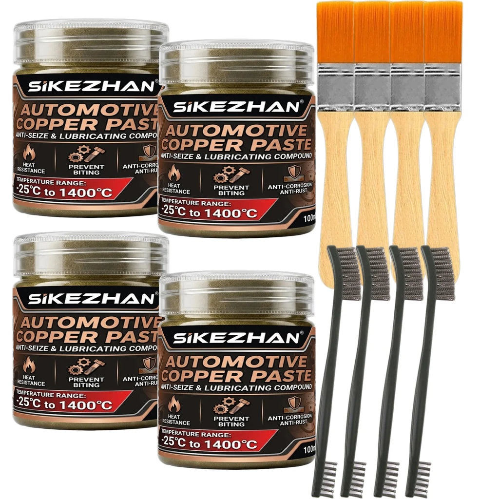 High Temperature 1400°C Copper Anti-Seize Grease Lubricant for Auto Brake Exhaust Spark Plug Bolt with Applicator Brushes Repair Oasis Select 4 SET