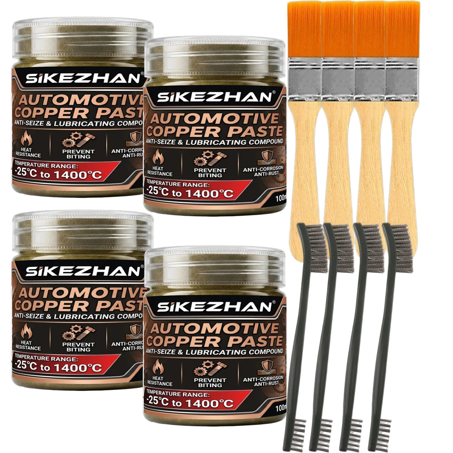 High Temperature 1400°C Copper Anti-Seize Grease Lubricant for Auto Brake Exhaust Spark Plug Bolt with Applicator Brushes Repair Oasis Select 4 SET