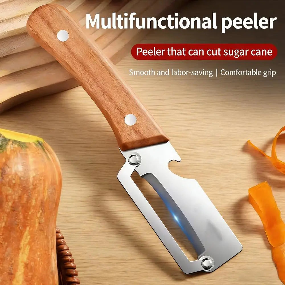 Stainless Steel Peeler Vegetable Fruit Peeling Tool Bottle Opener With Ergonomic Wooden Handle Multifunction Kitchen Tool Oasis Select