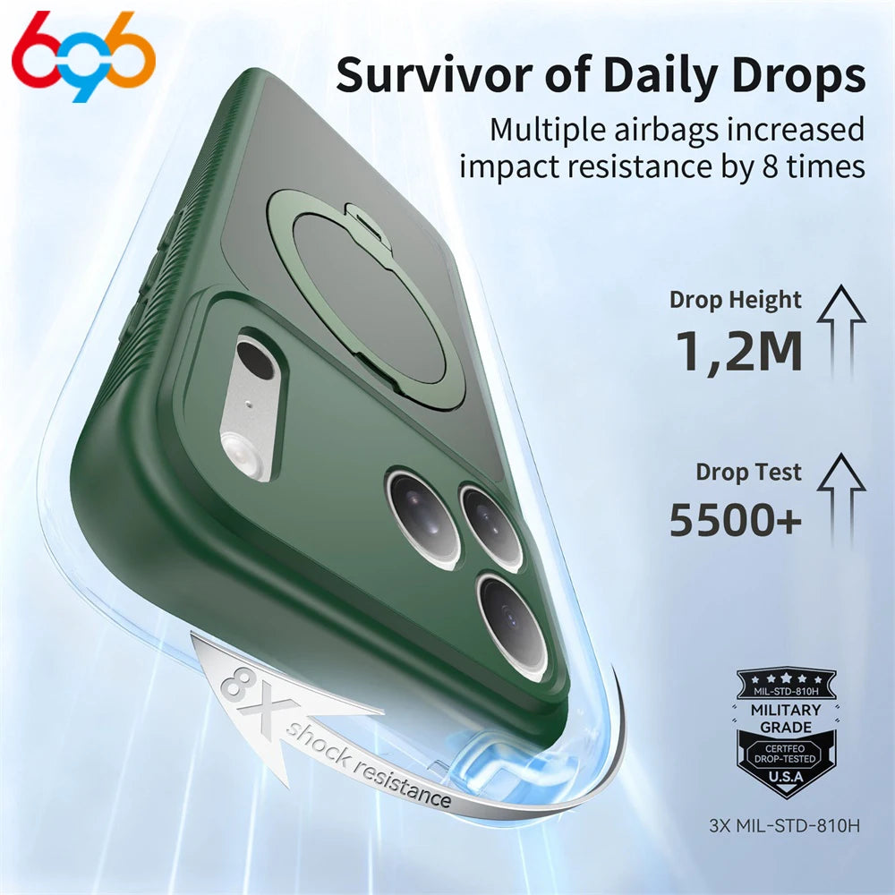360° Rotate Adjust Any Angle Bracket Phone Case For IPhone 17 Pro Max 16 Air 15 Promax 14/13 Cover Matte Shockproof Bumper Shell Oasis Select