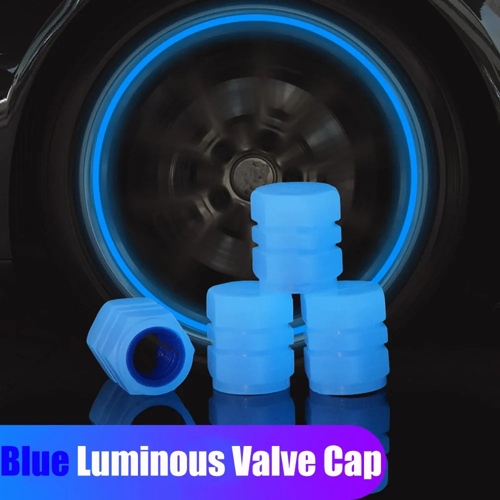 Blue Luminous Valve Cap Plastic ABS Luminous Tire Valve Cover Tires Accessories Tyre Stem Covers Applicable Car Motorcycle Bike Oasis Select