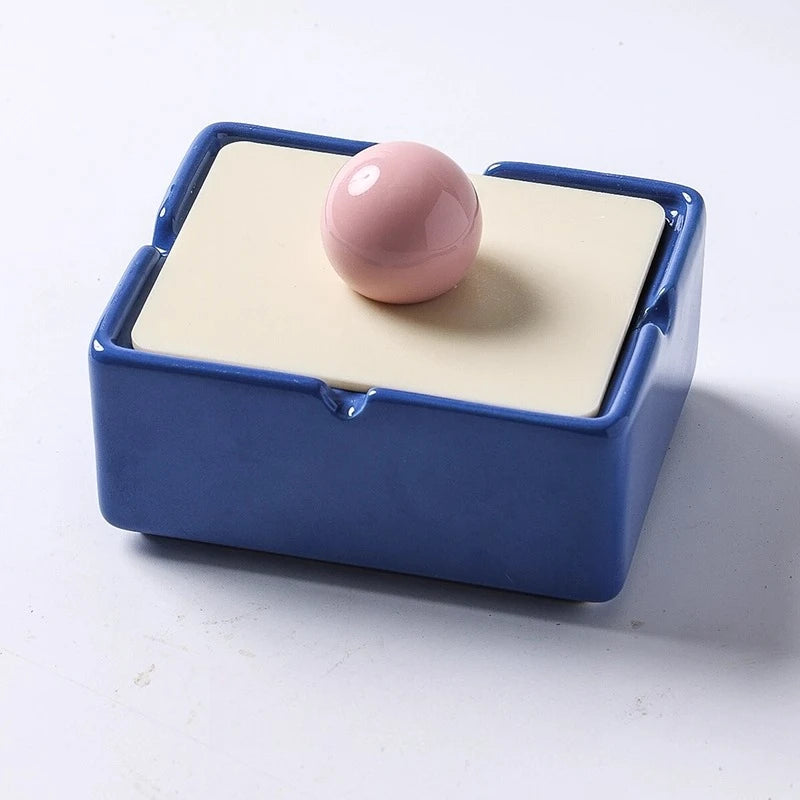 1PC Dopamine Ceramic Creative Ashtray with Lid Anti Ash Home Living Room Tea Table Ornament High Grade Feeling Oasis Select C
