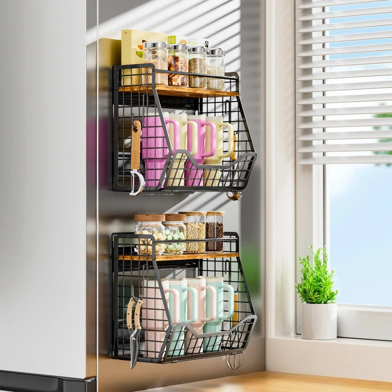 Kitchen Magnetic Refrigerator Hanger Wall-mounted Seasoning Rack Fruit and Vegetable Storage Basket Removable Magnetic Oasis Select