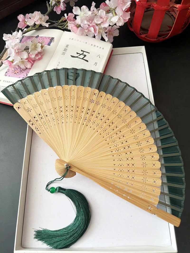 Antique Retro Portable Green Folding Fan Women's Hanfu Cheongsam