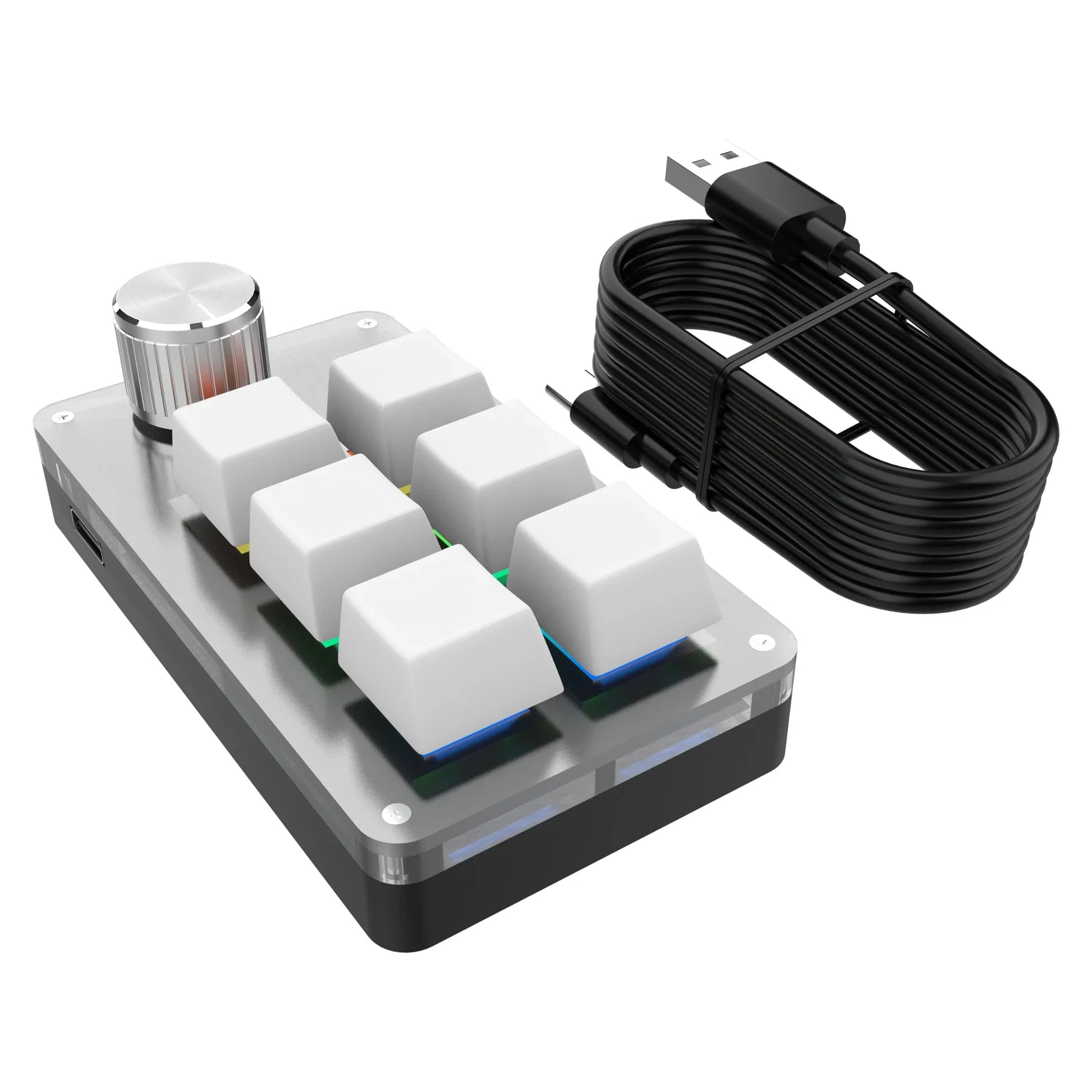 6-Key RGB Macro Mechanical Keypad with Knob – Custom Programming Macro Keypad Oasis Select White