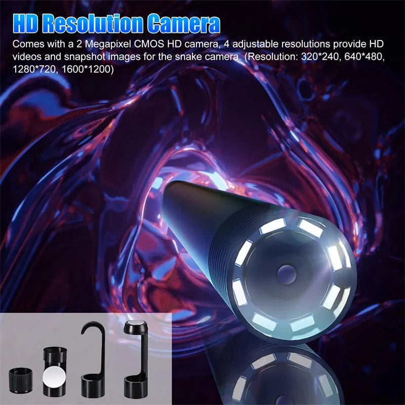 Wireless Endoscope WiFi Borescope Inspection Camera 1200P HD IP68 Waterproof Snake Camera With 8 LED For Android IOS Tablet PC Oasis Select
