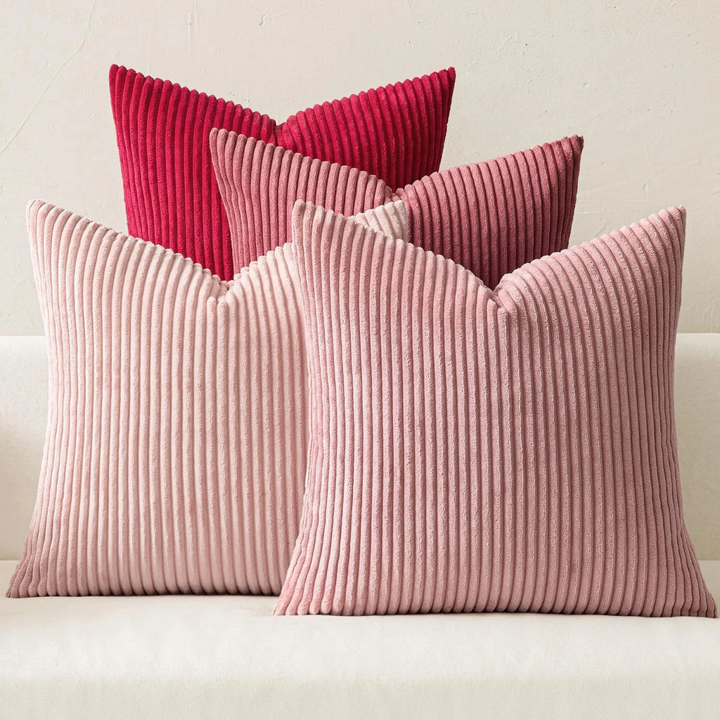 4pcs Boho Farmhouse Throw Pillow Covers Mordern Nordic Cushion Covers Soft Corduroy(pillowcases without inserts) Oasis Select Pink Set of 4