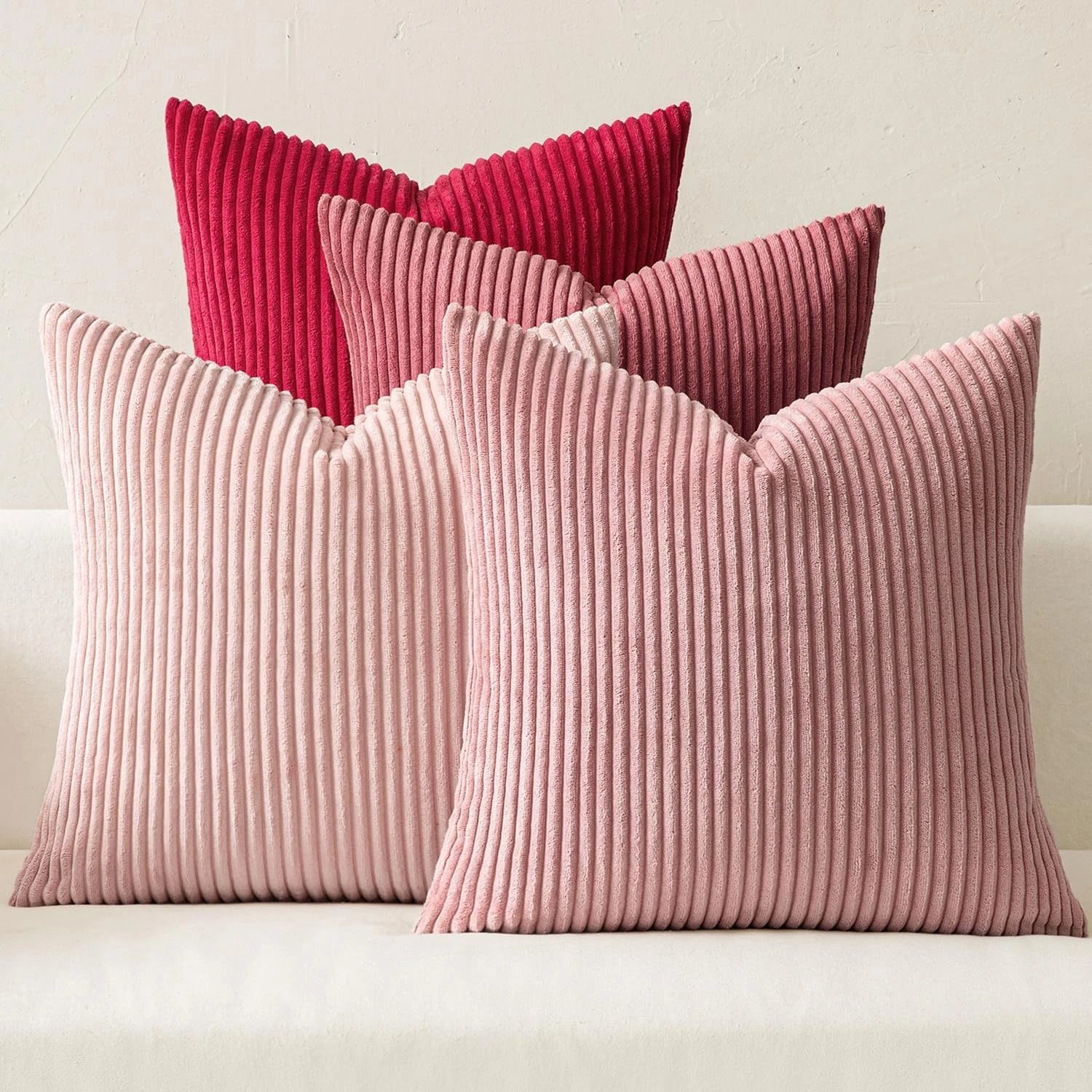 4pcs Boho Farmhouse Throw Pillow Covers Mordern Nordic Cushion Covers Soft Corduroy(pillowcases without inserts) Oasis Select Pink Set of 4